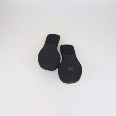 Tory Burch Black Leather Double T Flat Slides