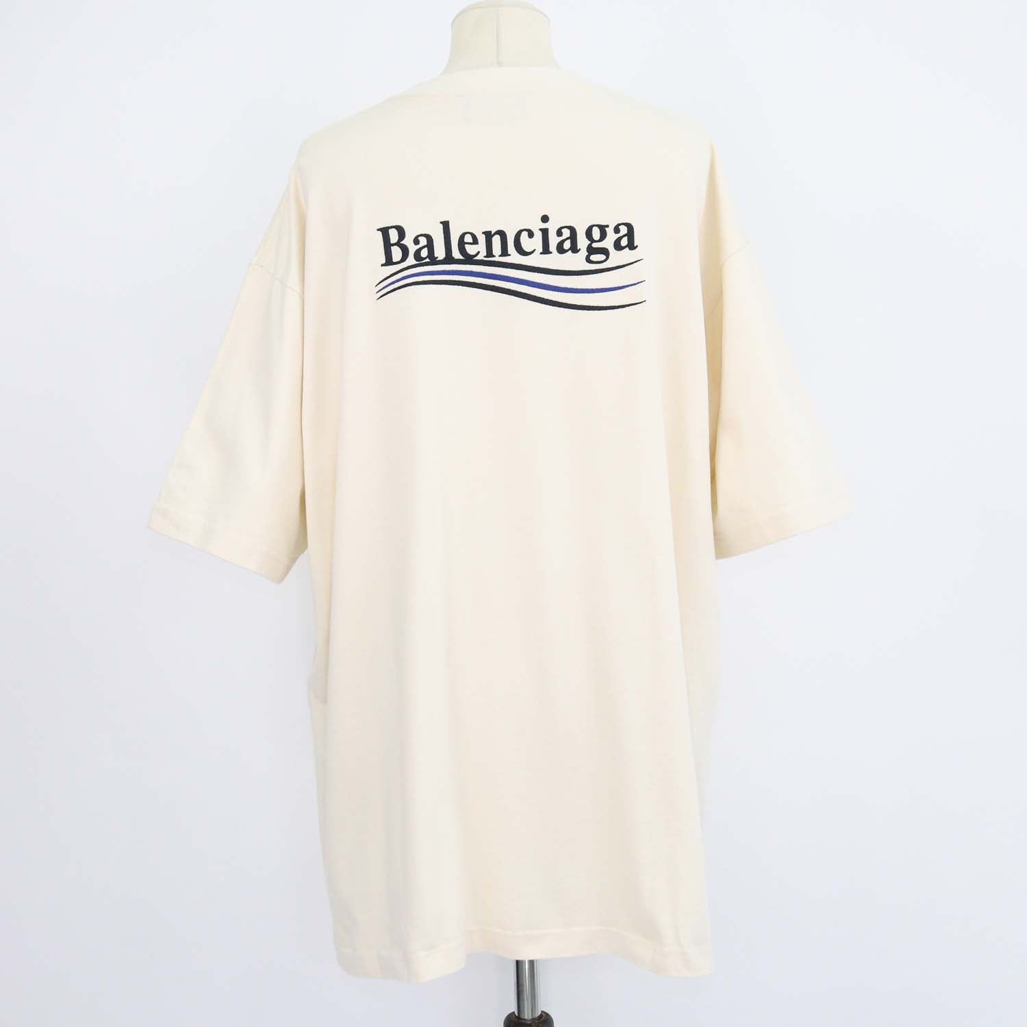 Balenciaga Cream Blend Cotton Logo Embroidered Oversized T-Shirt