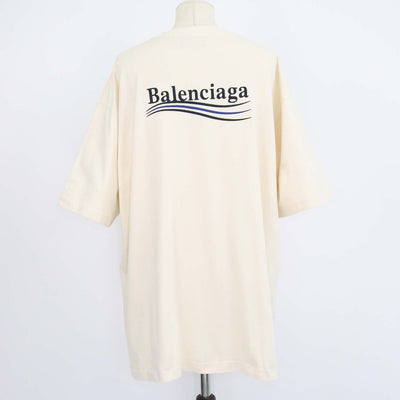 Balenciaga Cream Blend Cotton Logo Embroidered Oversized T-Shirt