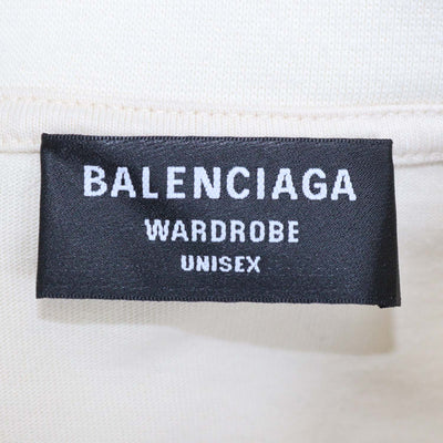 Balenciaga Cream Blend Cotton Logo Embroidered Oversized T-Shirt