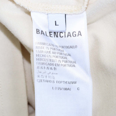 Balenciaga Cream Blend Cotton Logo Embroidered Oversized T-Shirt