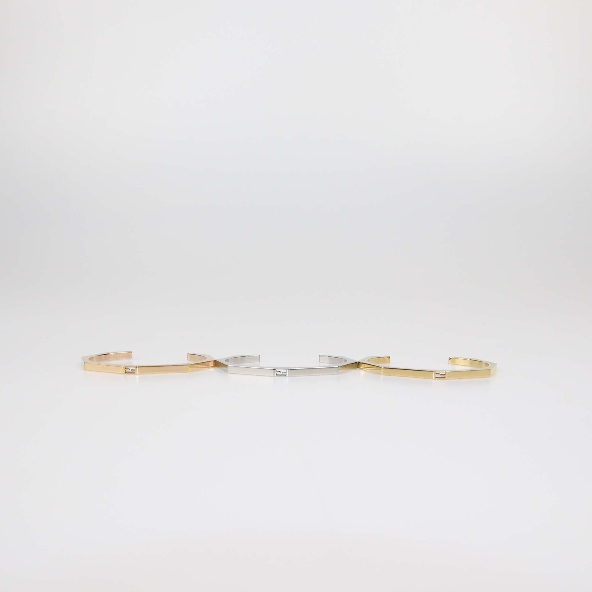 Fendi Tricolor Baguette Set of 3 Open Cuff Bracelet L