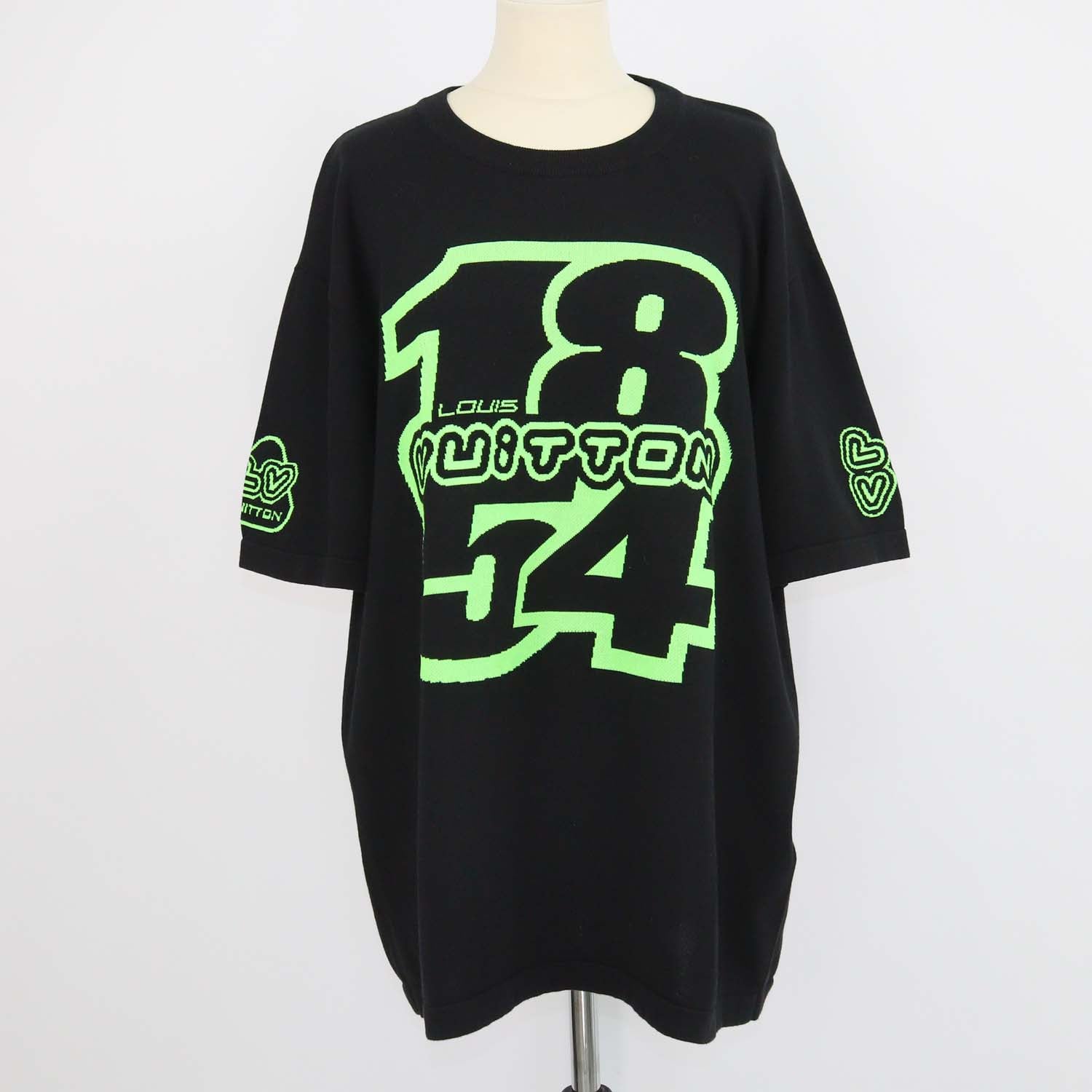 Louis Vuitton Black/Neon Green Blend Cotton Knit 1854 T-Shirt