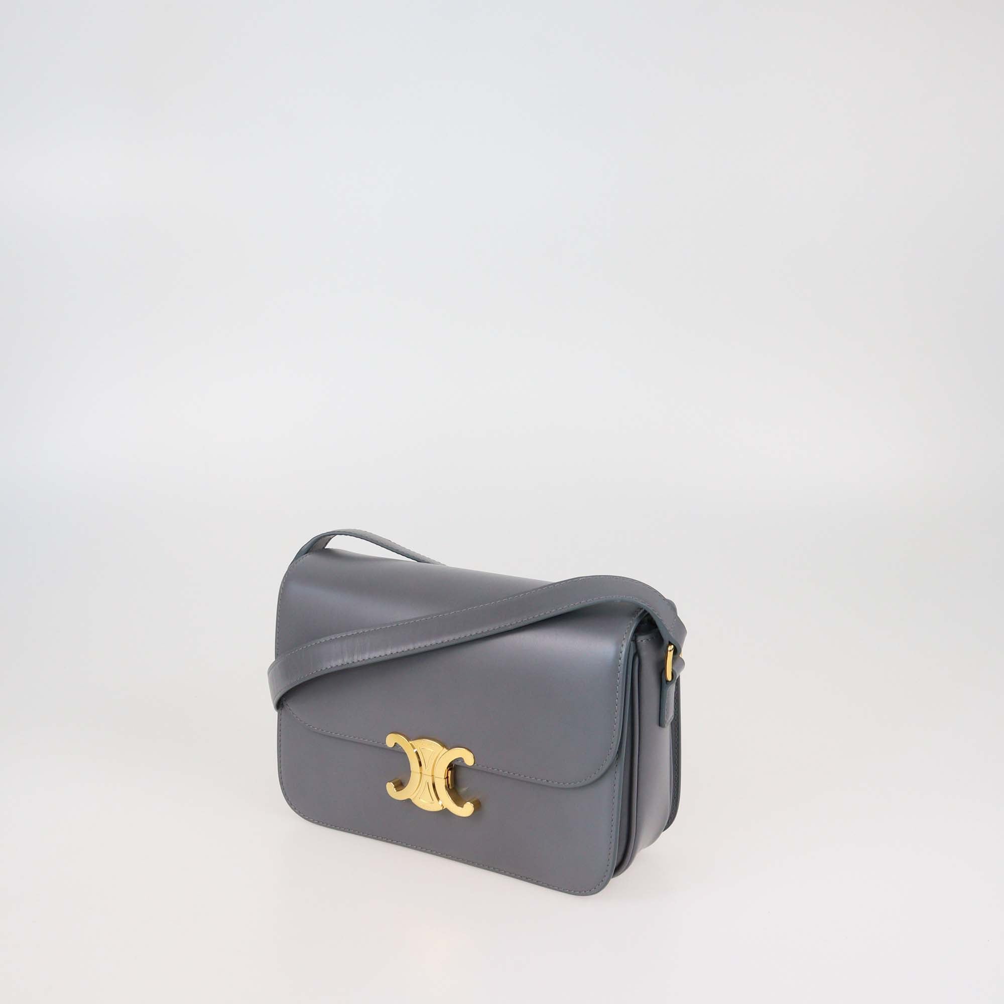 Celine Grey Leather Classique Triomphe Shoulder Bag