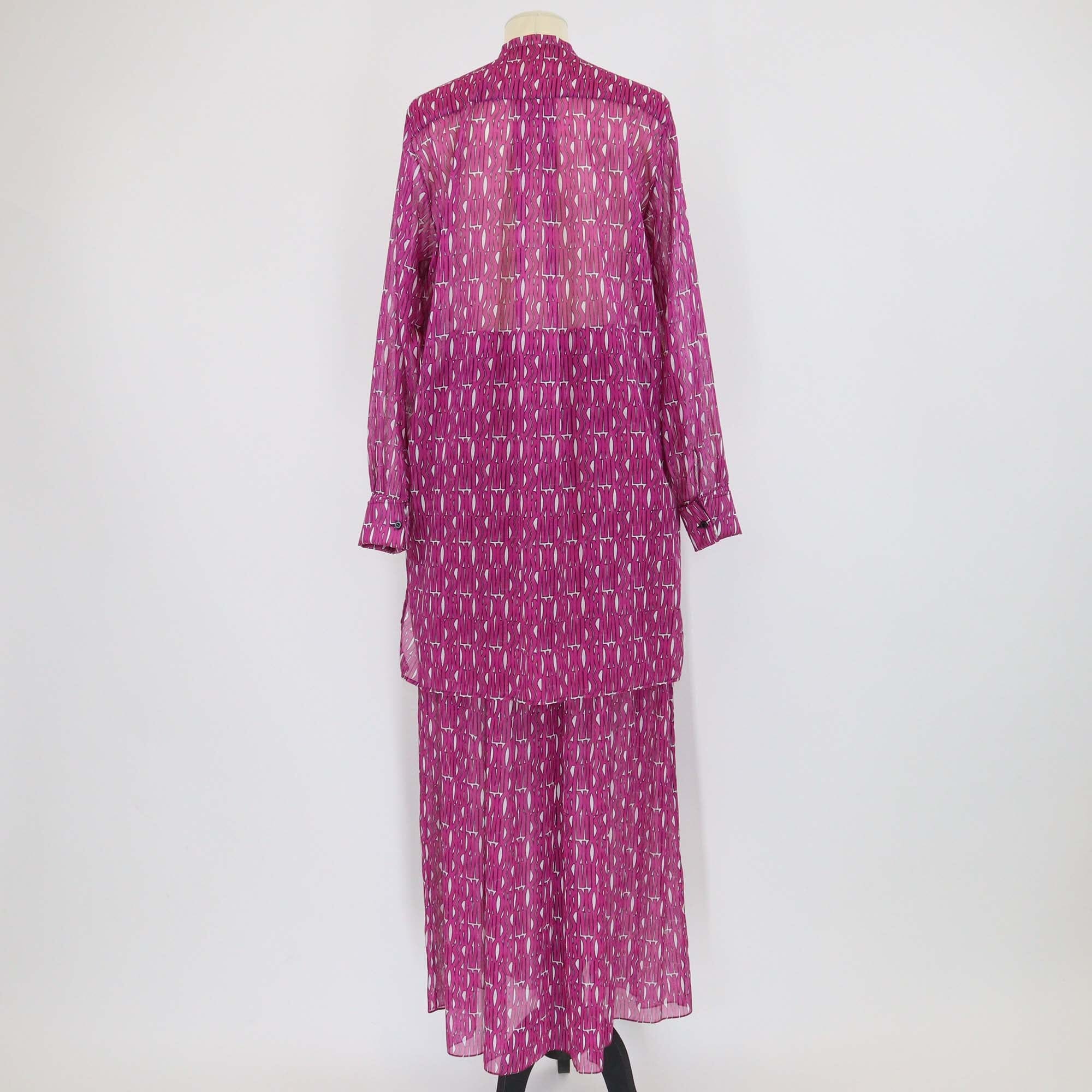 Christian Dior Pink Miss Dior Logo Print Long Sleeve Tunic & Midi Skirt Set Womens Christian Dior 