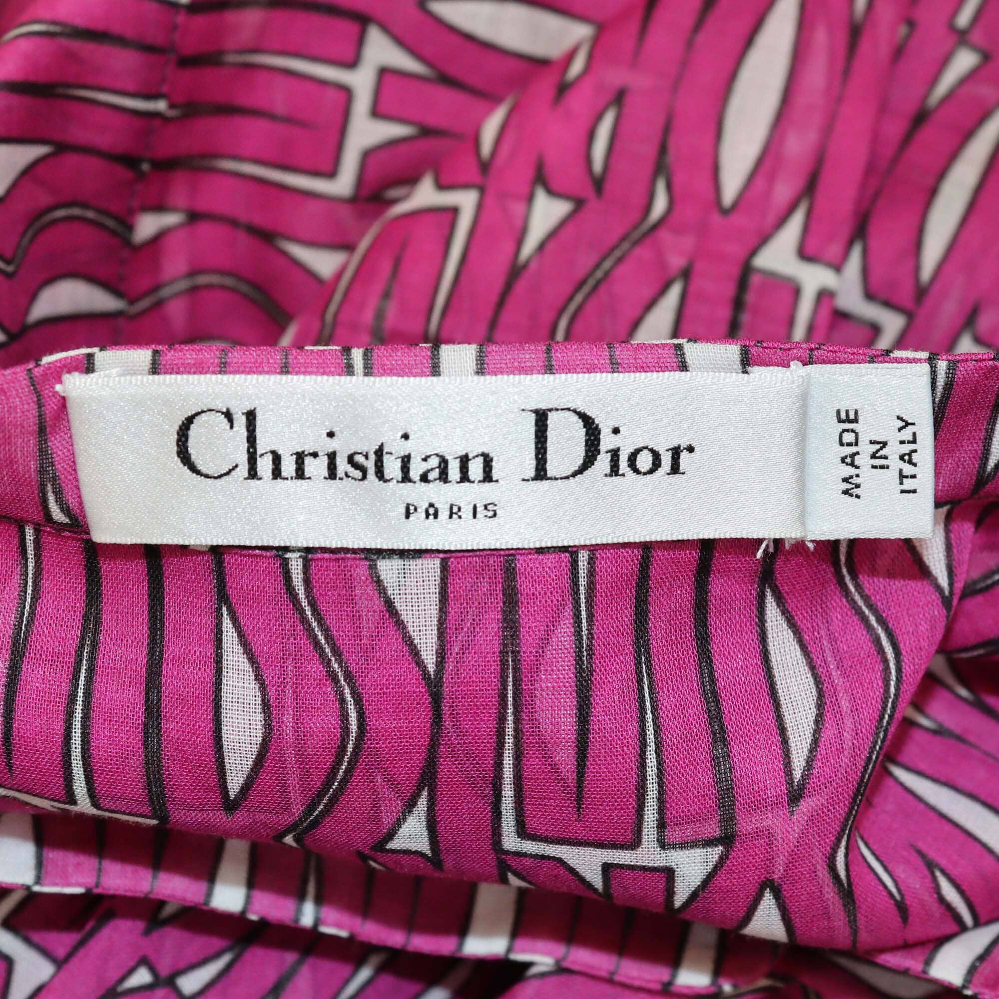 Christian Dior Pink Miss Dior Logo Print Long Sleeve Tunic & Midi Skirt Set Womens Christian Dior 