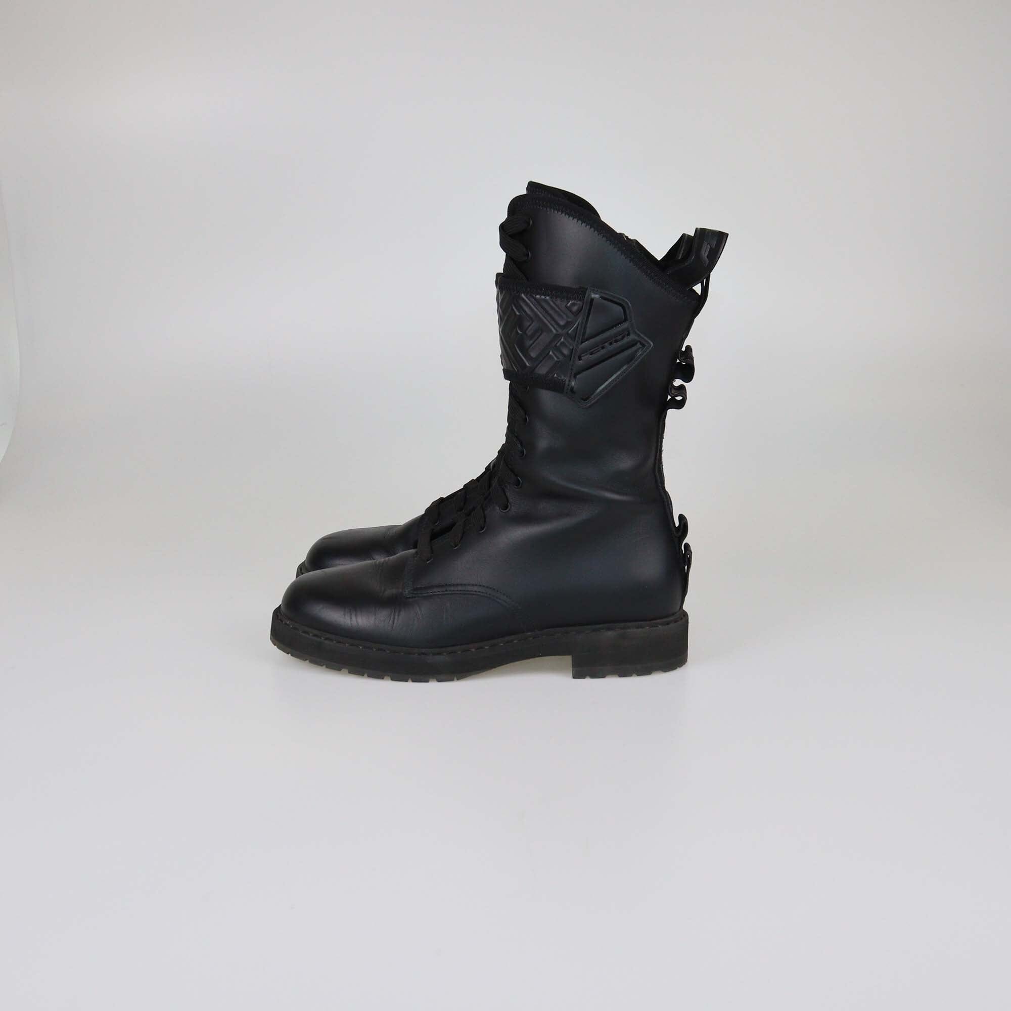 Fendi Black FF Lace Up Combat Boots Womens Fendi 