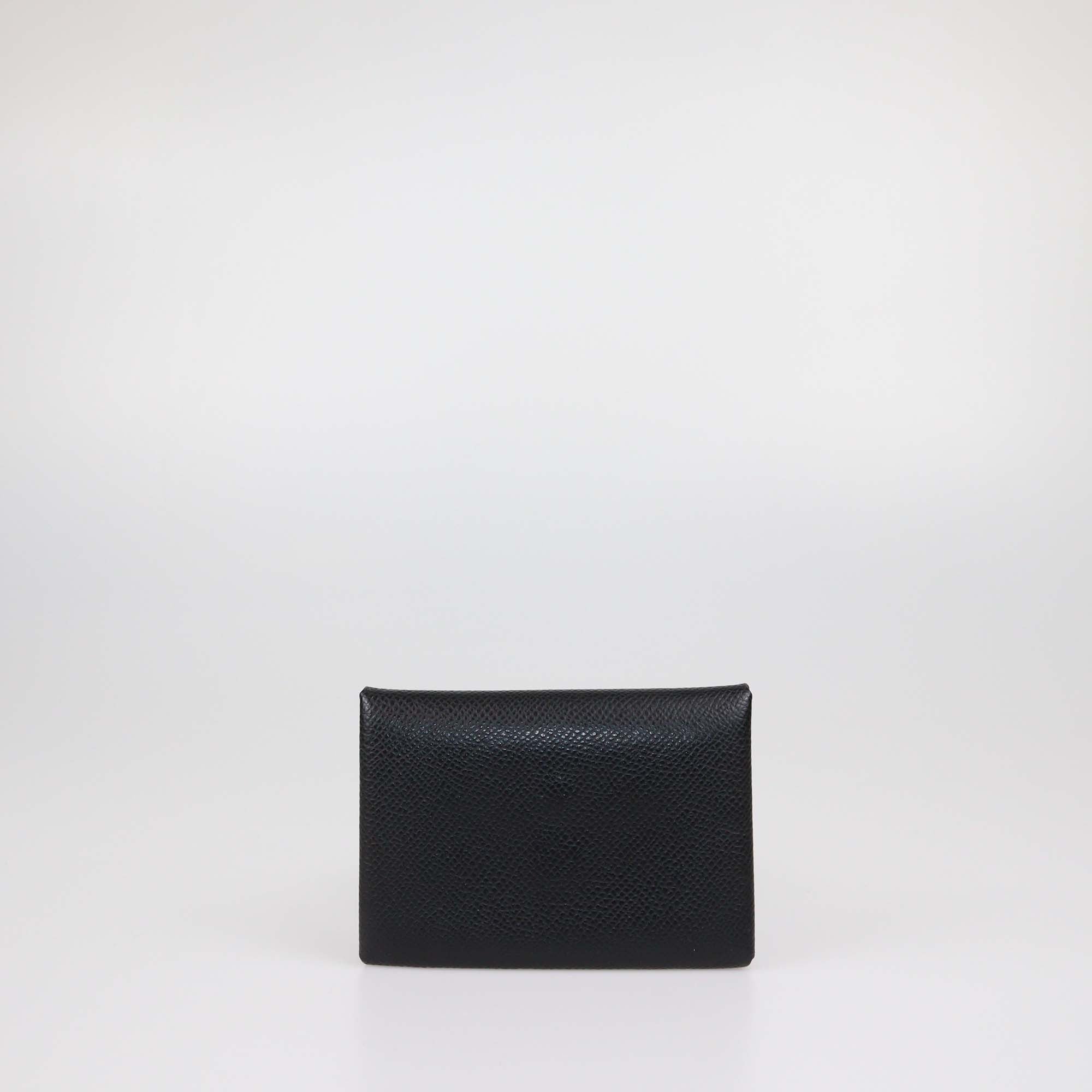 Hermes Black Epsom Leather Calvi Duo Compact Card Holder