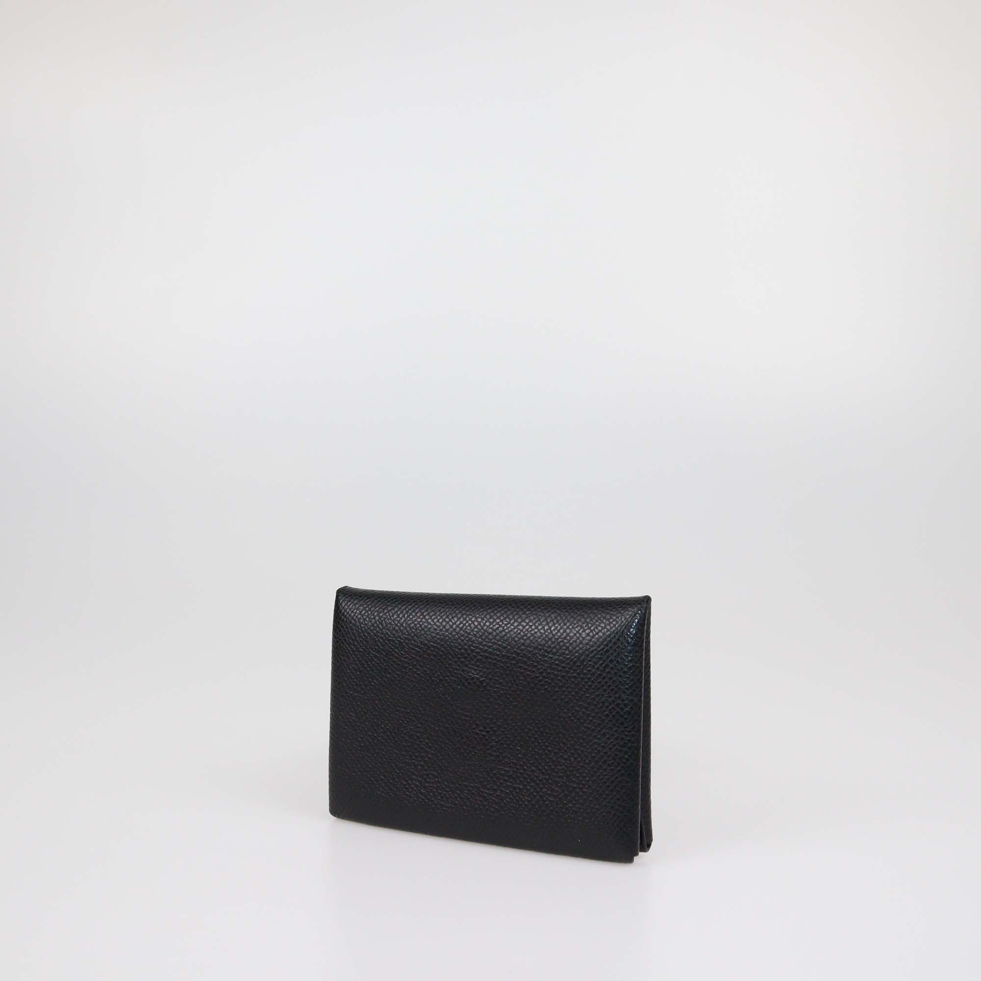 Hermes Black Epsom Leather Calvi Duo Compact Card Holder