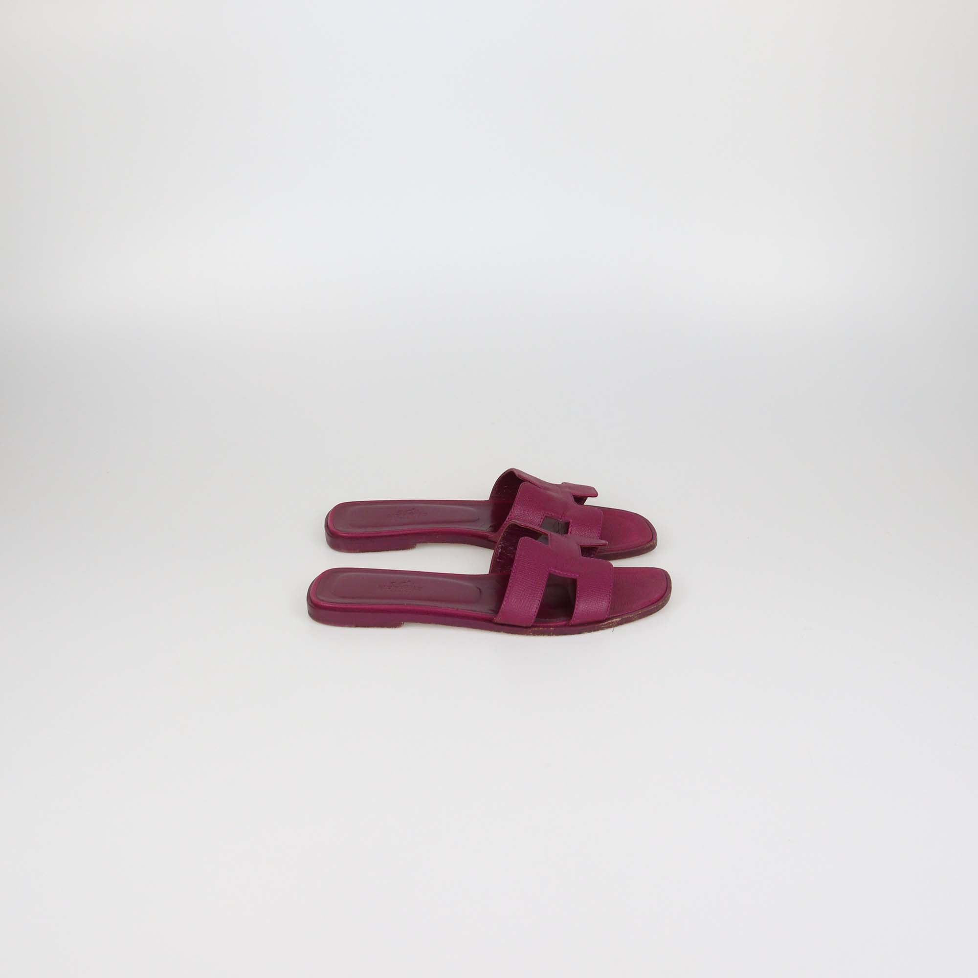 Hermes Pink Leather Oran Flat Slides