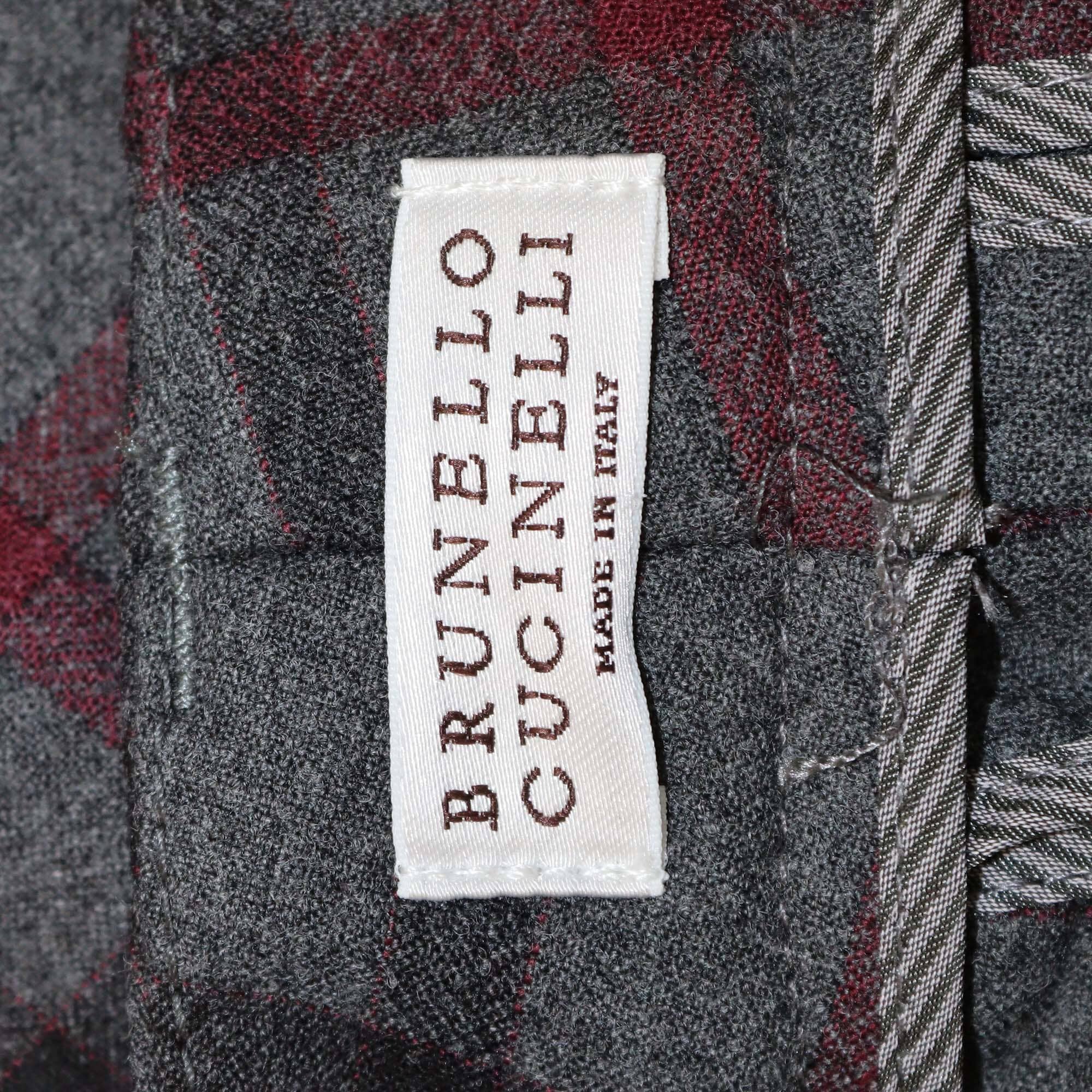 Brunello Cucinelli Dark Grey Checkered Straight Leg Pants Womens Brunello Cucinelli 