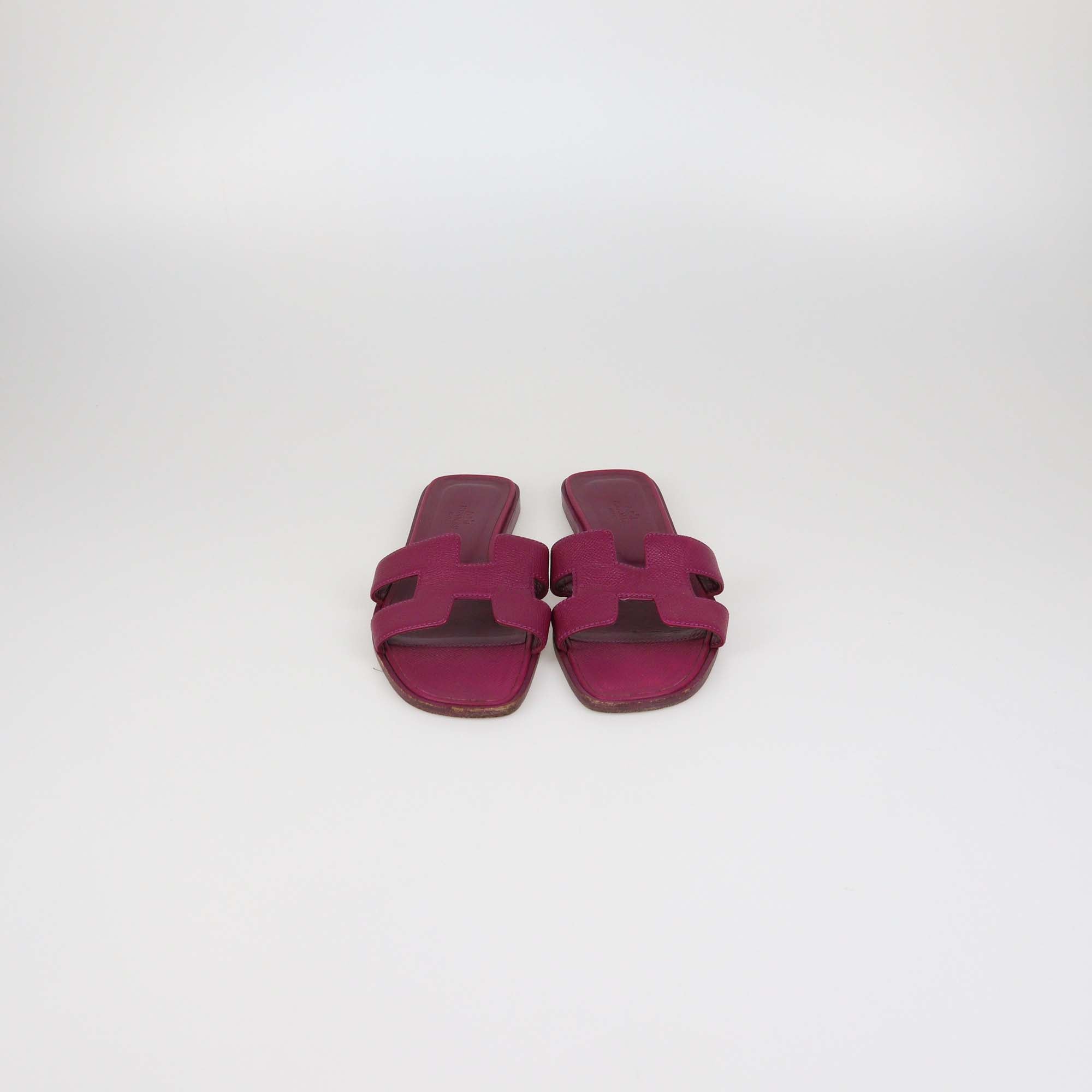 Hermes Pink Leather Oran Flat Slides