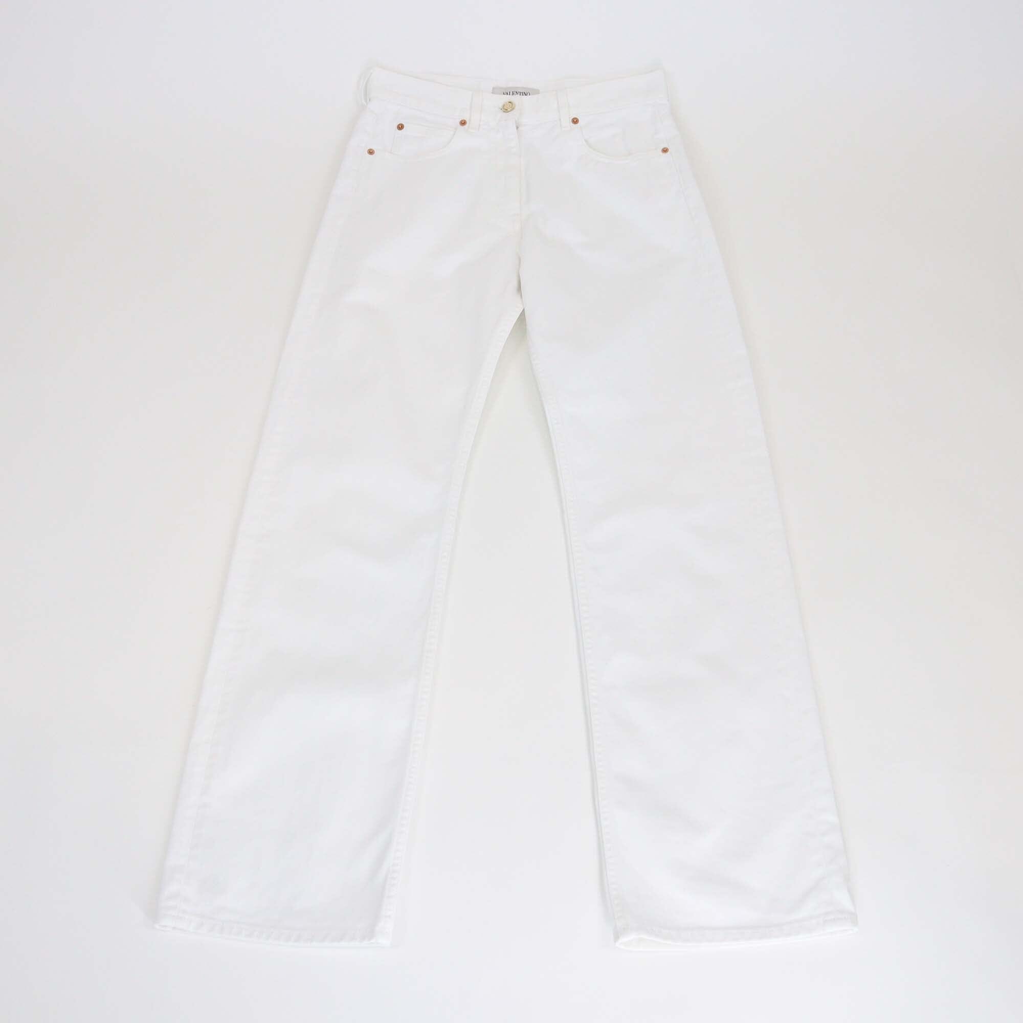 Valentino White V Pocket Logo Wide Leg Denim Pants Womens Valentino 
