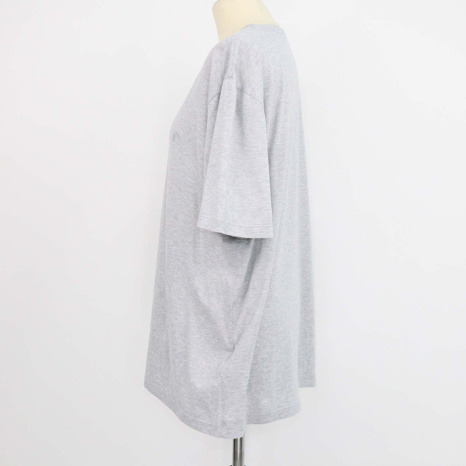 Louis Vuitton Grey Cotton Logo Embroidered Crew Neck T-Shirt