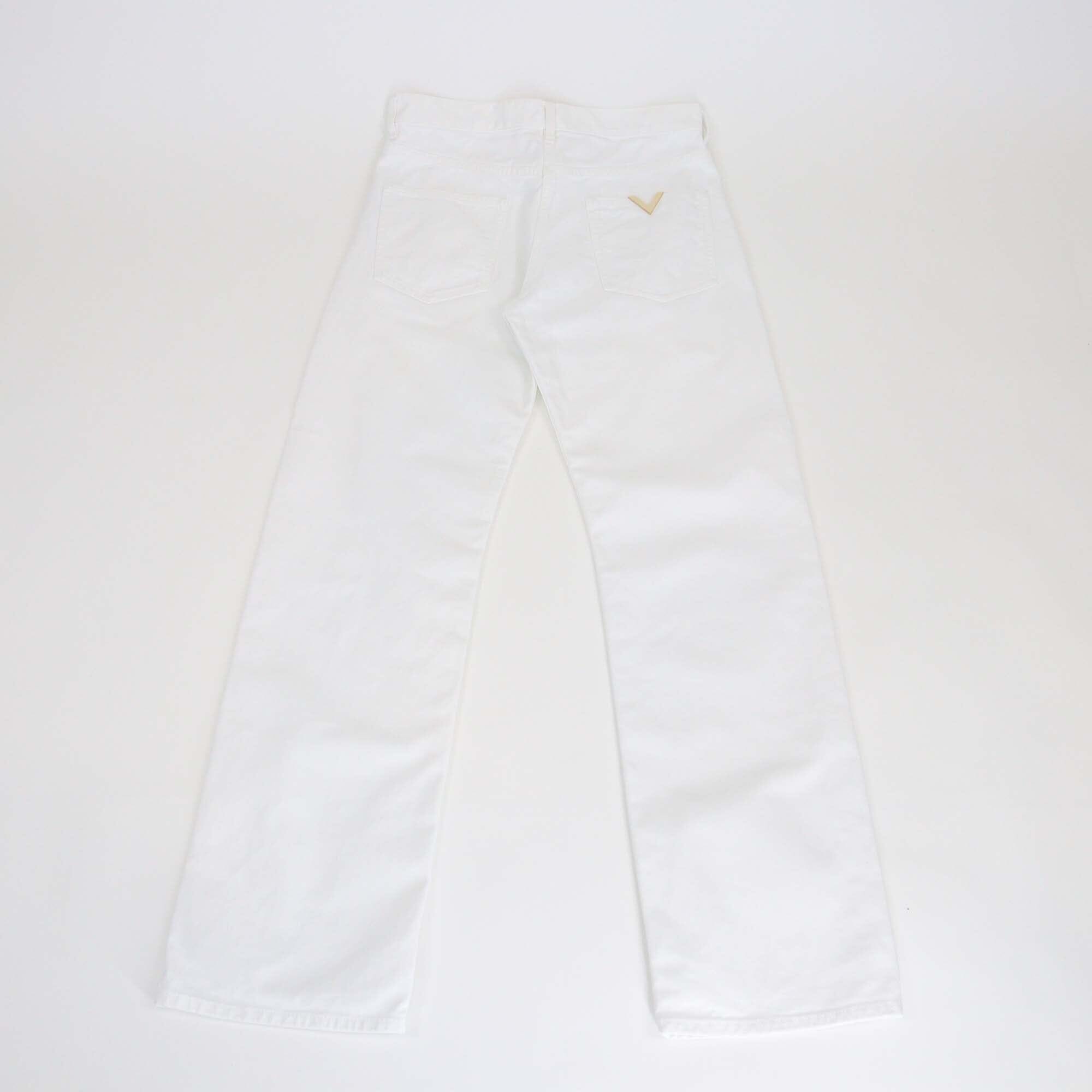 Valentino White V Pocket Logo Wide Leg Denim Pants Womens Valentino 