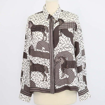 Hermes White, Etoupe Silk Garde-Robe Pop Shirt
