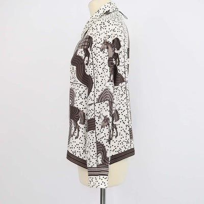 Hermes White, Etoupe Silk Garde-Robe Pop Shirt