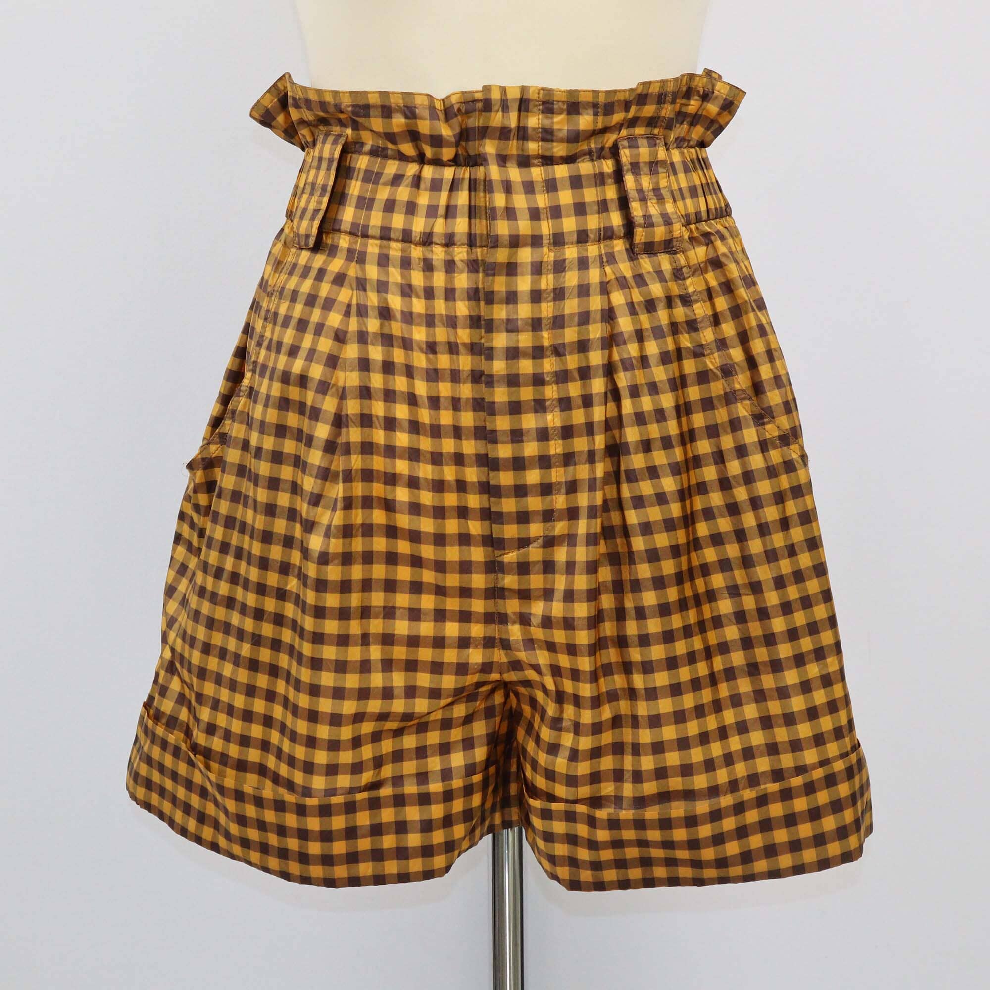 Fendi Brown/Yellow Checkered High Waist Mini Short Womens Fendi 