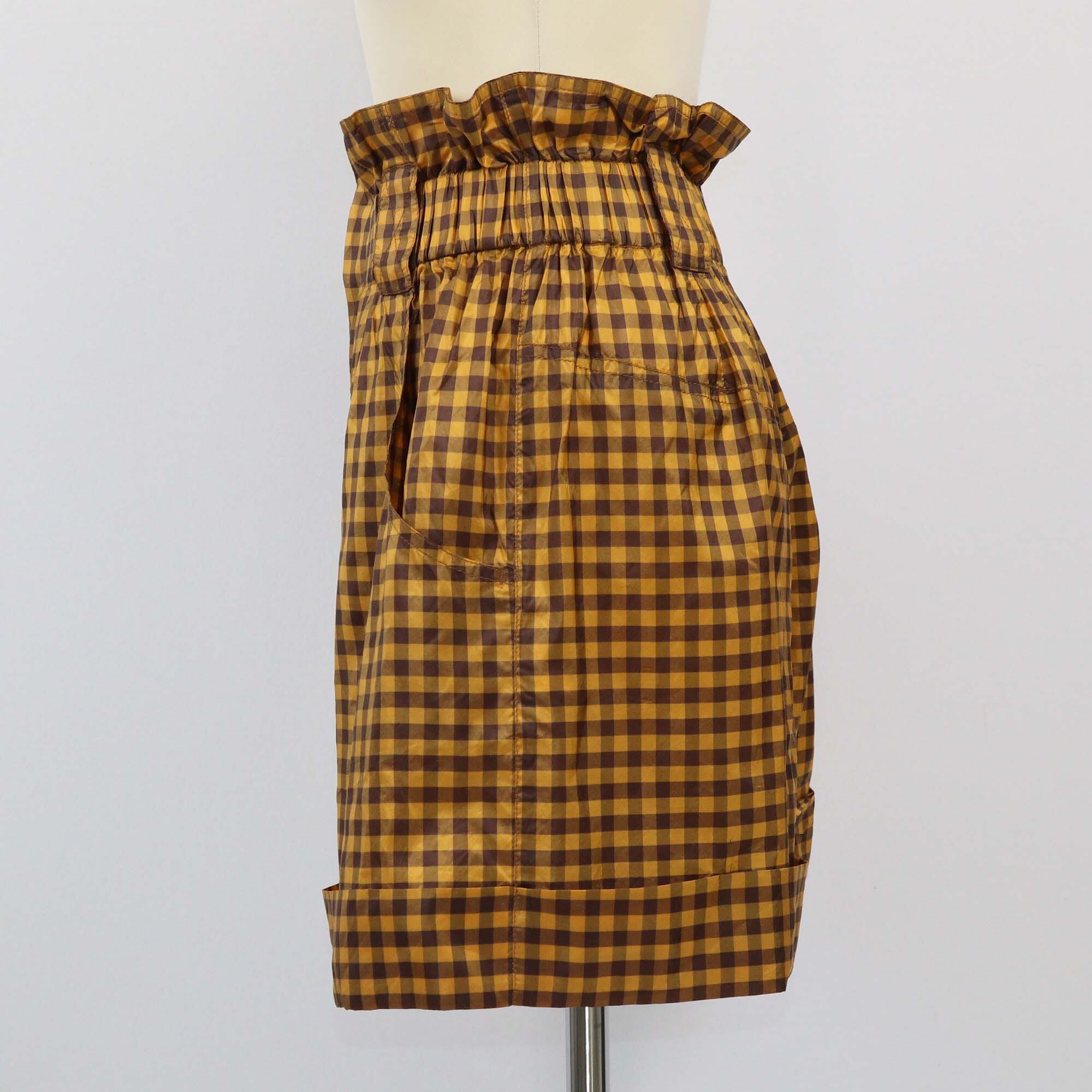 Fendi Brown/Yellow Checkered High Waist Mini Short Womens Fendi 