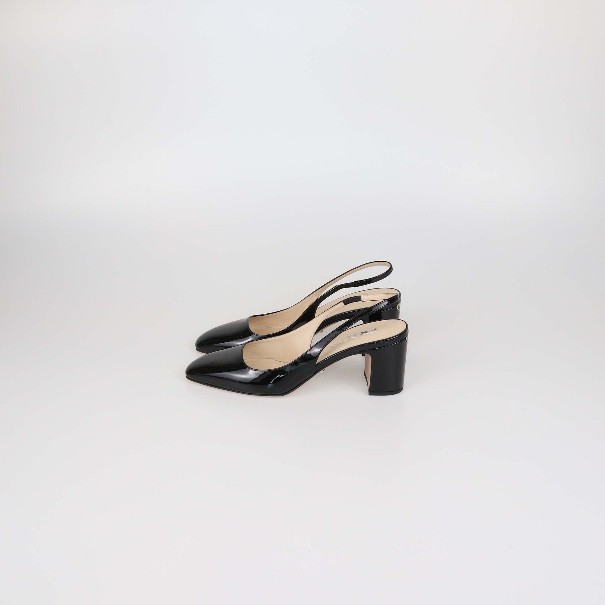 Prada Black Patent Leather Slingback Pumps