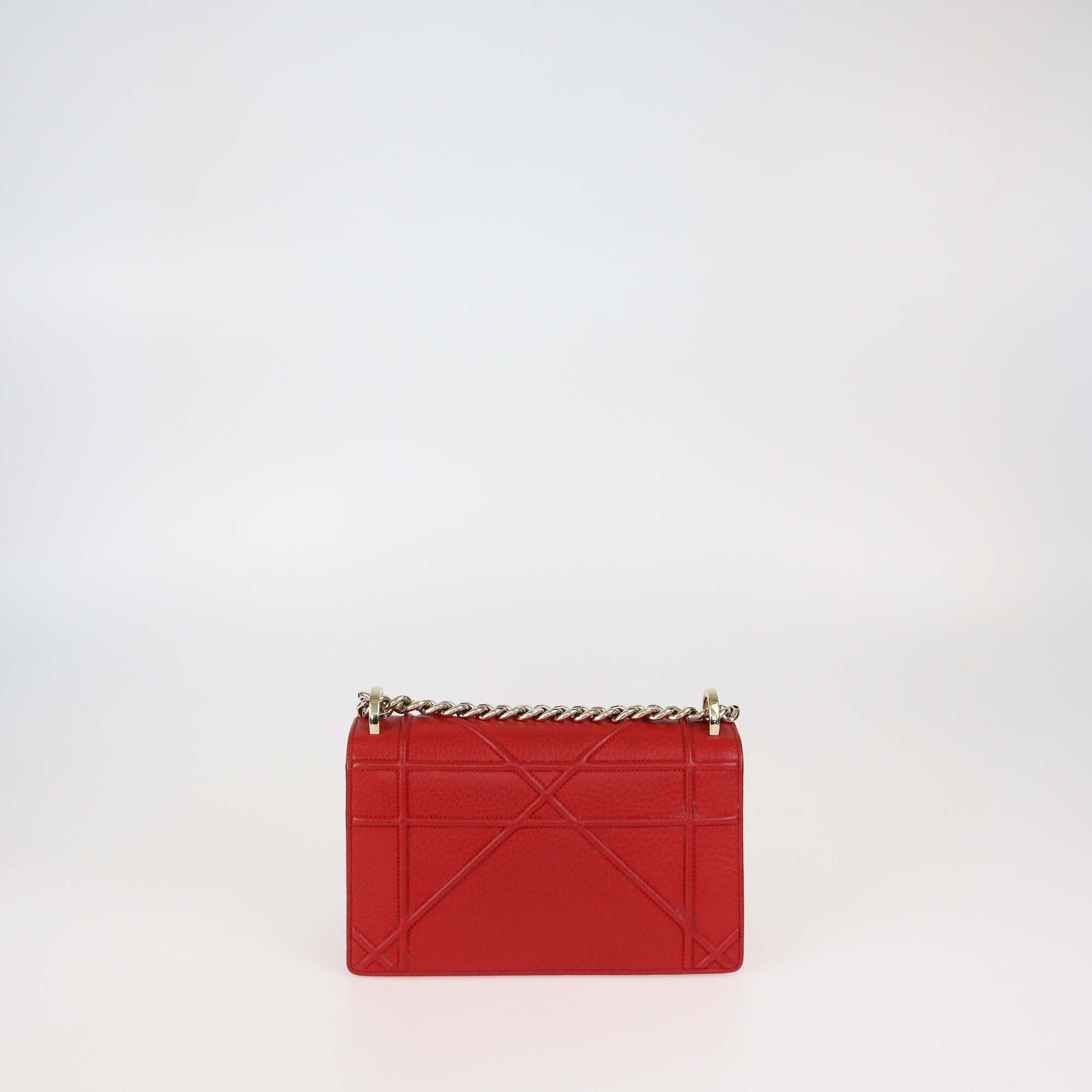 Christian Dior Red Leather Small Diorama Flap Bag