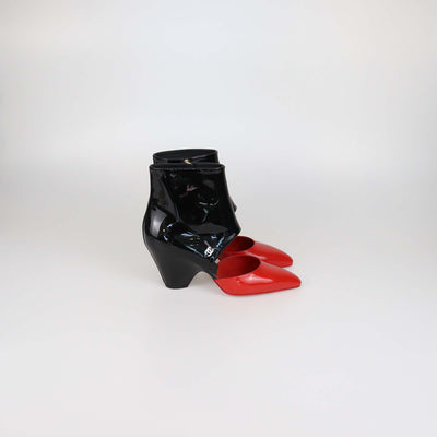 Chanel Black/Red Patent Leather Cut Out Ankle Boots
