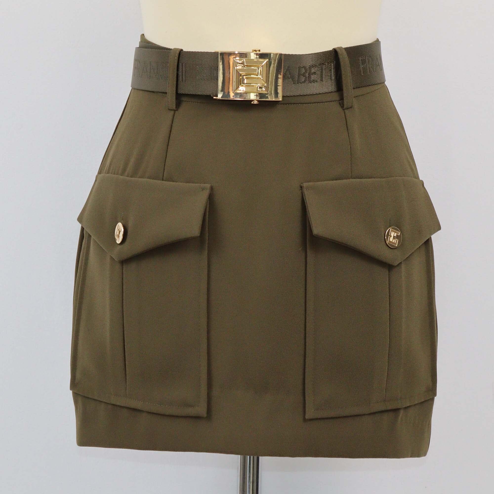 Elisabetta Franchi Army Green Pocket Detail Belted Mini Skirt Womens Elisabetta Franchi 