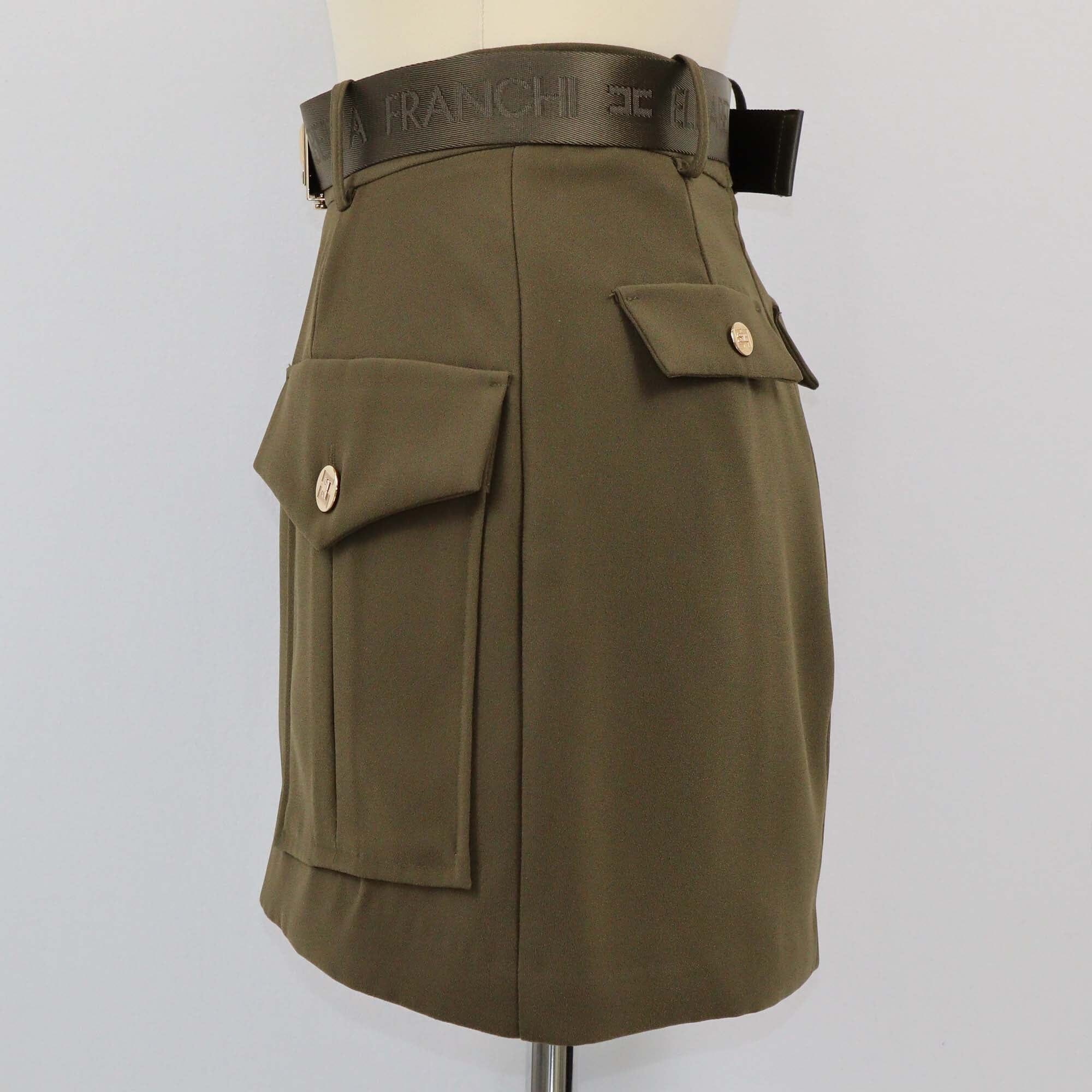 Elisabetta Franchi Army Green Pocket Detail Belted Mini Skirt Womens Elisabetta Franchi 