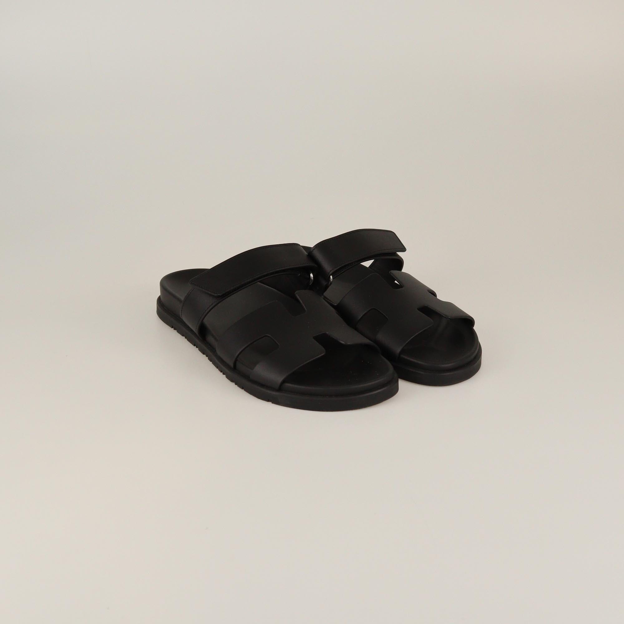 Hermes Black Chypre Flat Sandals Womens Hermes 