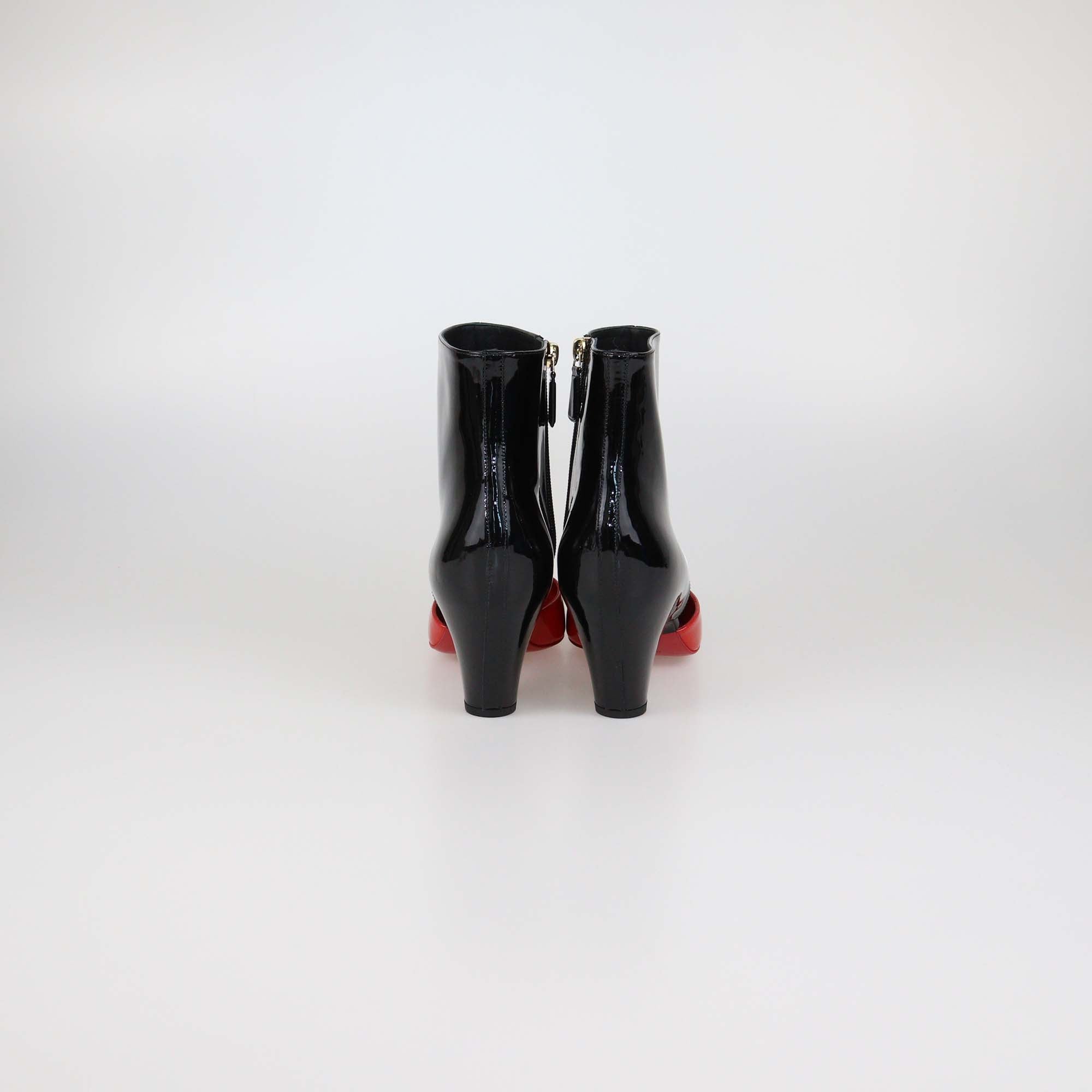 Chanel Black/Red Patent Leather Cut Out Ankle Boots