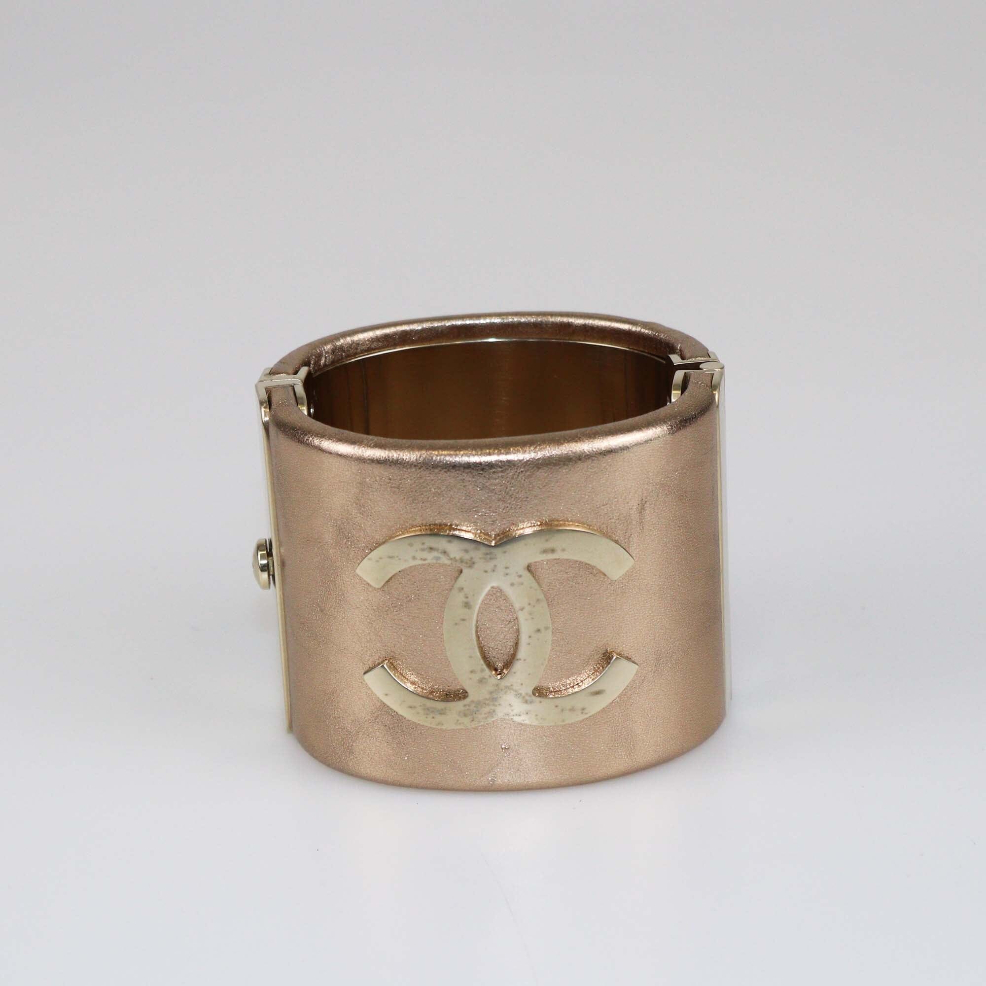 Chanel Rose Gold CC Wide Cuff Bangle Bracelet Womens Chanel 