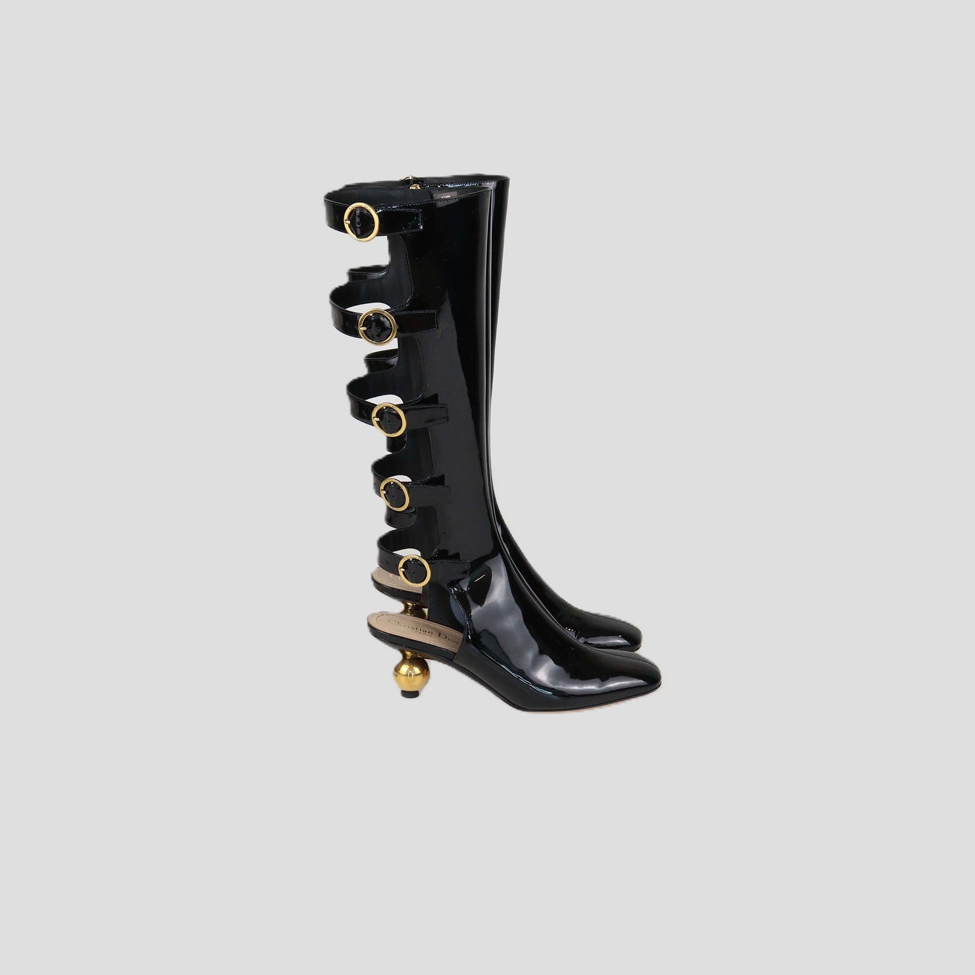 Christian Dior Black Patent Leather D-Idole Heeled High Boots