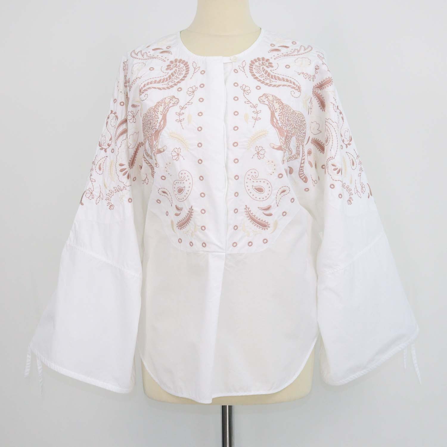 Hermes Blanc Cotton Clou de Selle Embroidered Beach Shirt