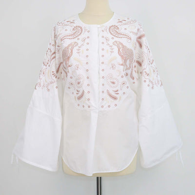 Hermes Blanc Cotton Clou de Selle Embroidered Beach Shirt