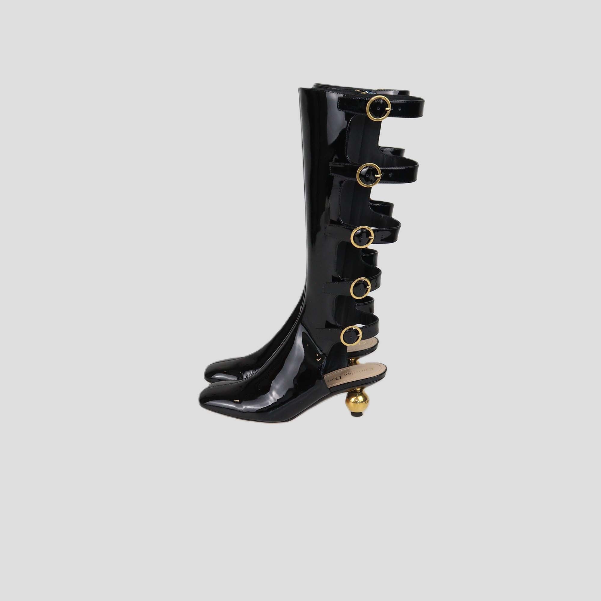 Christian Dior Black Patent Leather D-Idole Heeled High Boots