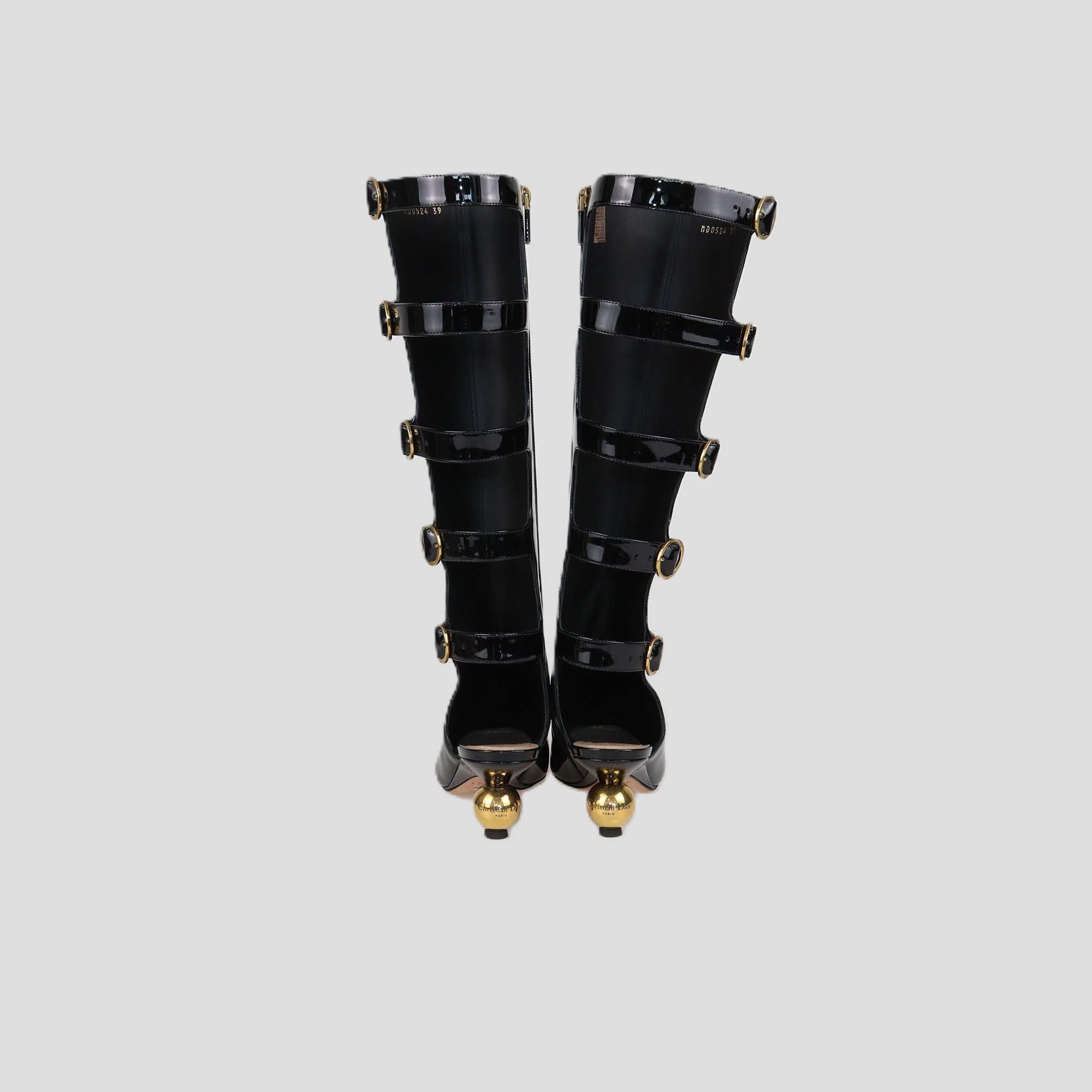 Christian Dior Black Patent Leather D-Idole Heeled High Boots