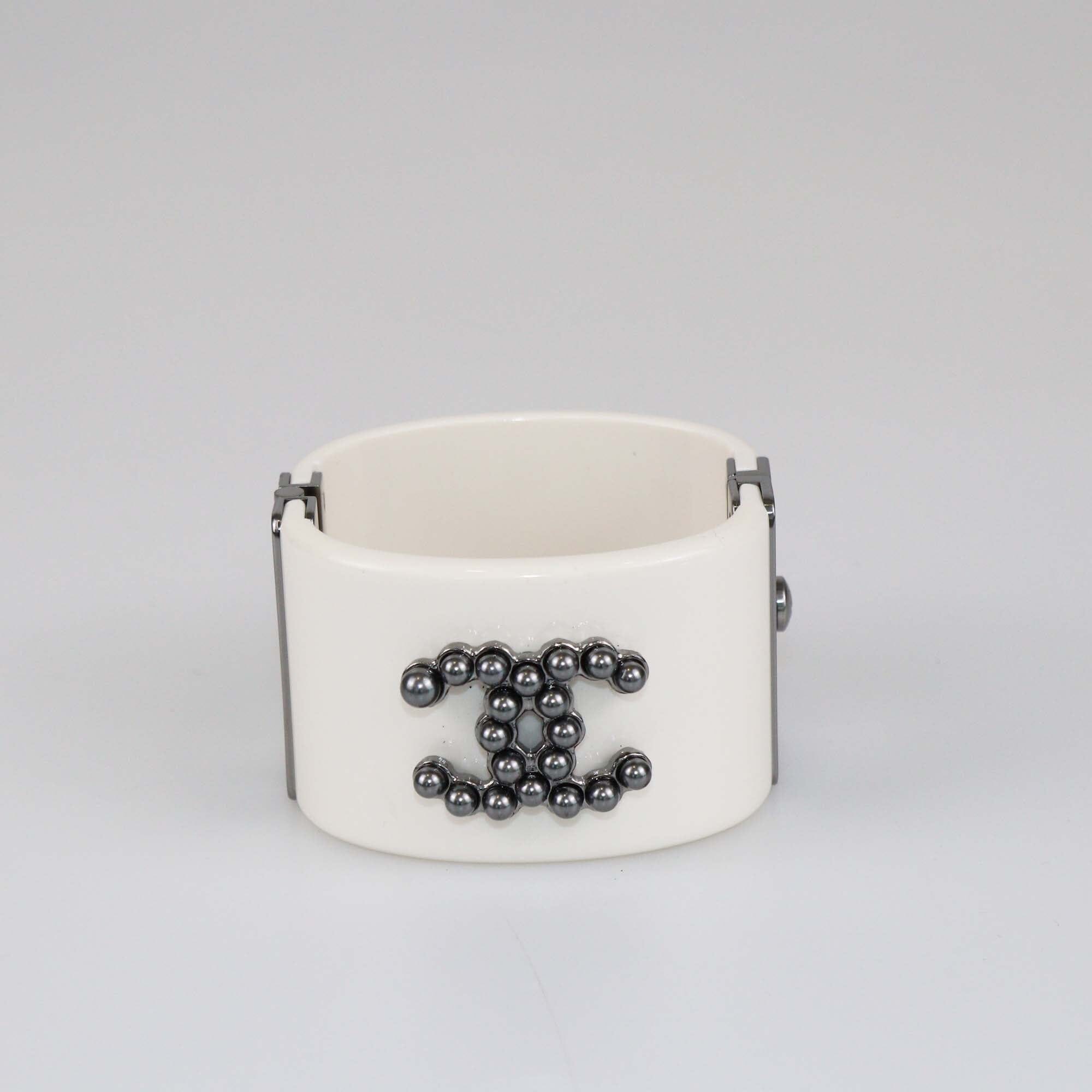 Chanel White CC Cuff Bangle Bracelet Womens Chanel 