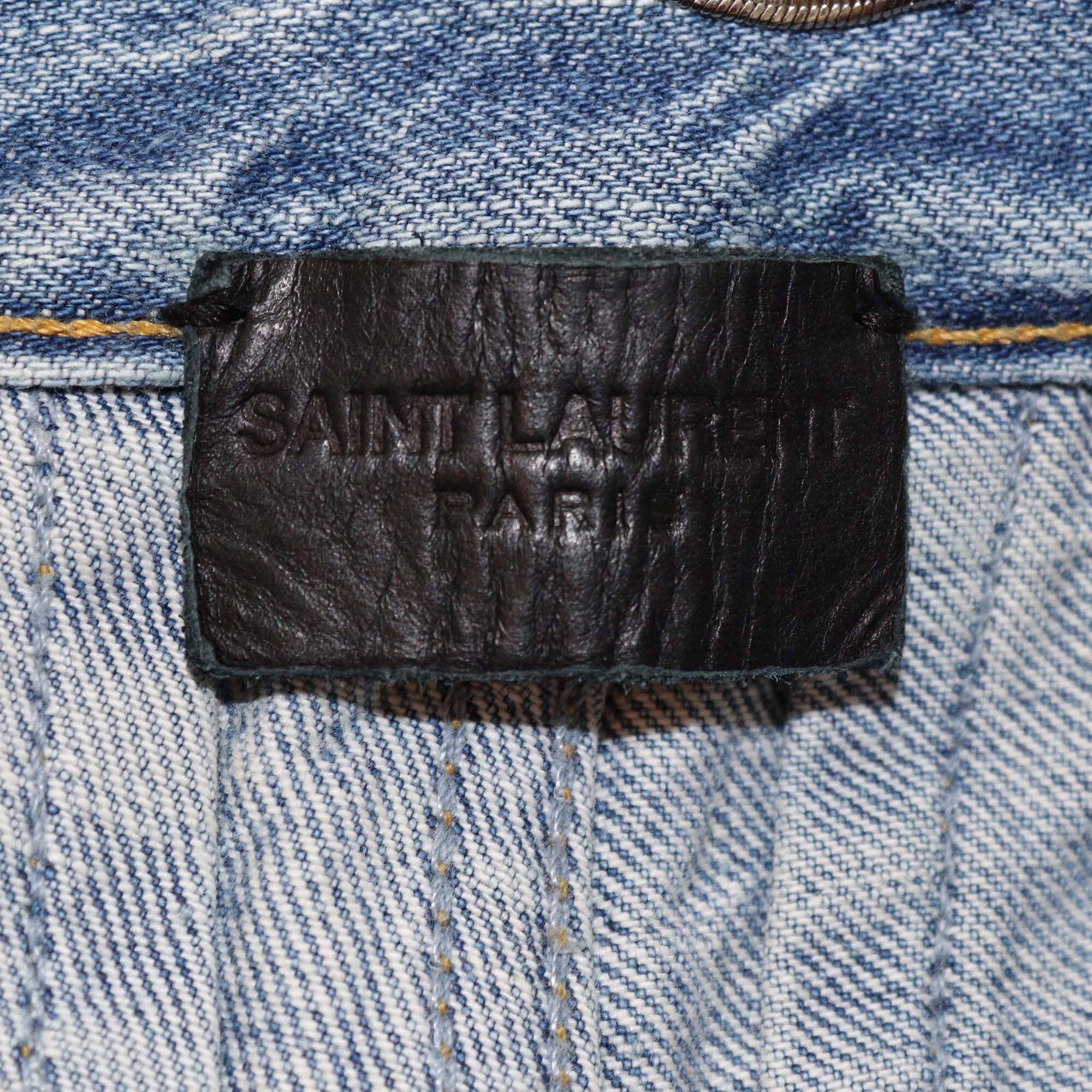 Saint Laurent Washed Blue Denim Distressed Pants Mens Saint Laurent 