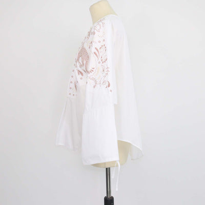 Hermes Blanc Cotton Clou de Selle Embroidered Beach Shirt