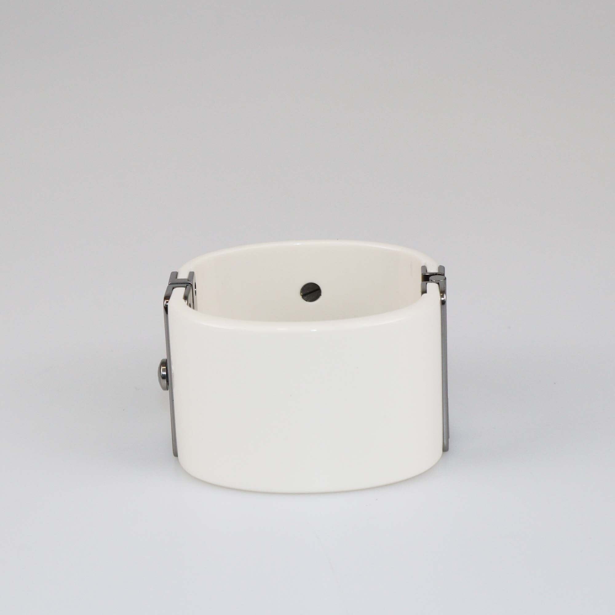 Chanel White CC Cuff Bangle Bracelet Womens Chanel 