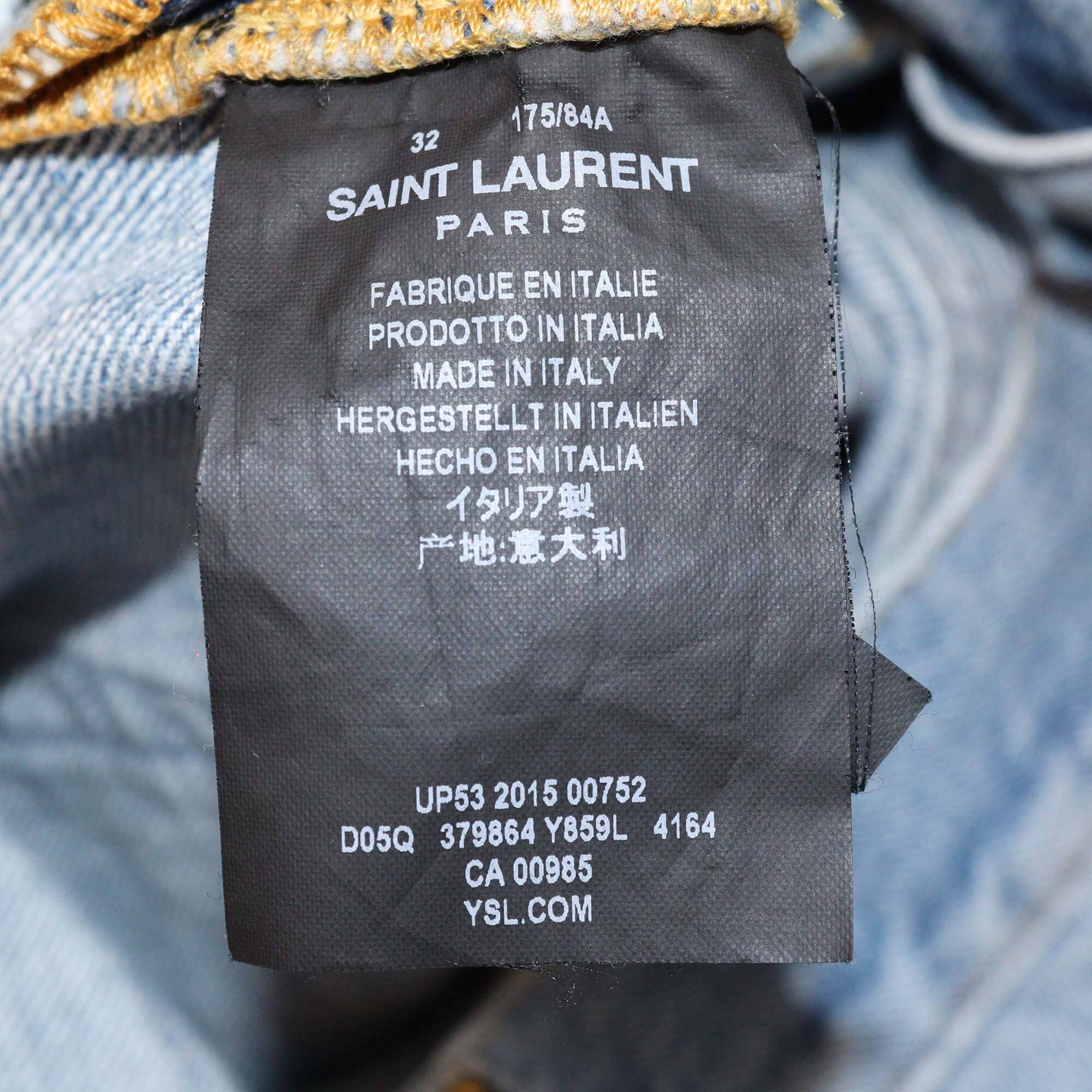 Saint Laurent Washed Blue Denim Distressed Pants Mens Saint Laurent 