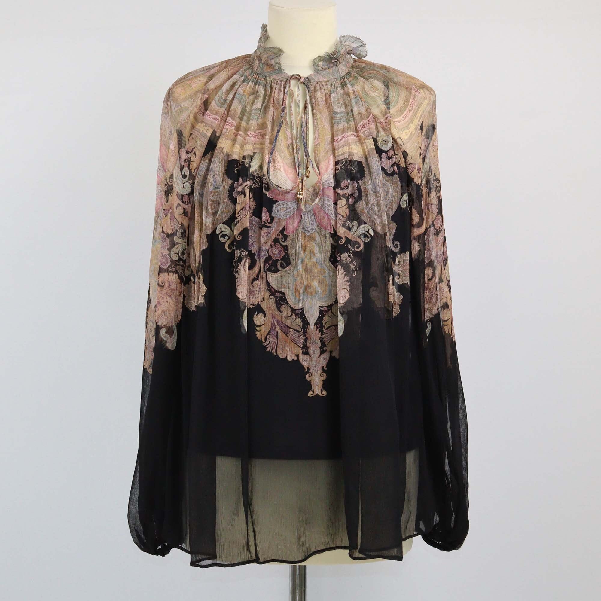 Zimmermann Black Paisley Illustration Billow Blouse Womens Zimmermann 