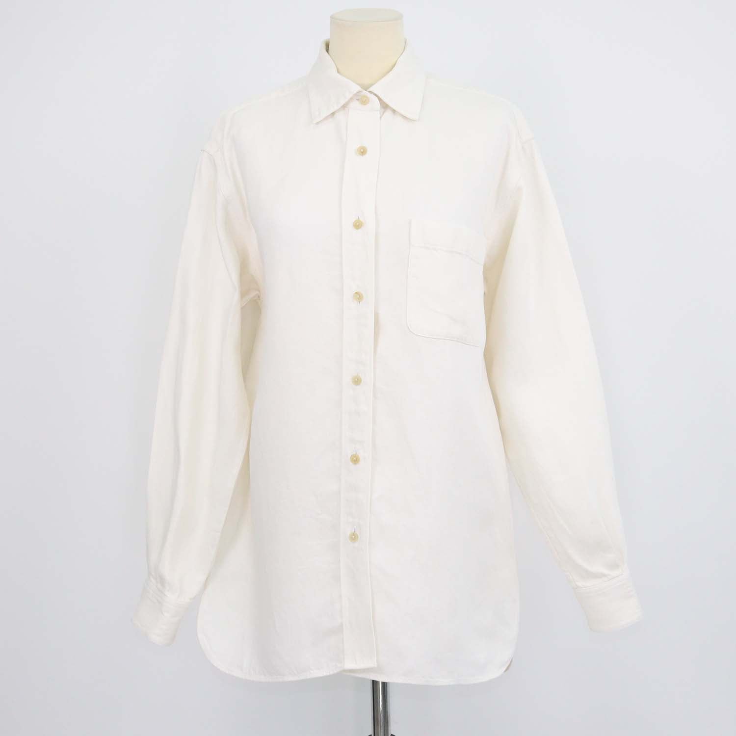 The Row Cream Linen Denim Nesson Oversized Button Down Shirt