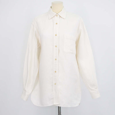 The Row Cream Linen Denim Nesson Oversized Button Down Shirt