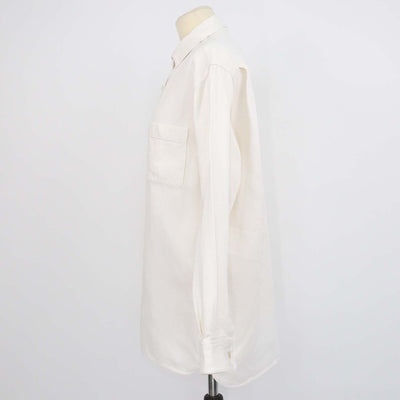 The Row Cream Linen Denim Nesson Oversized Button Down Shirt