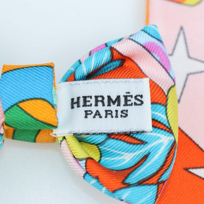 Hermes Multicolor Silk Printed Twillon & Bow Set