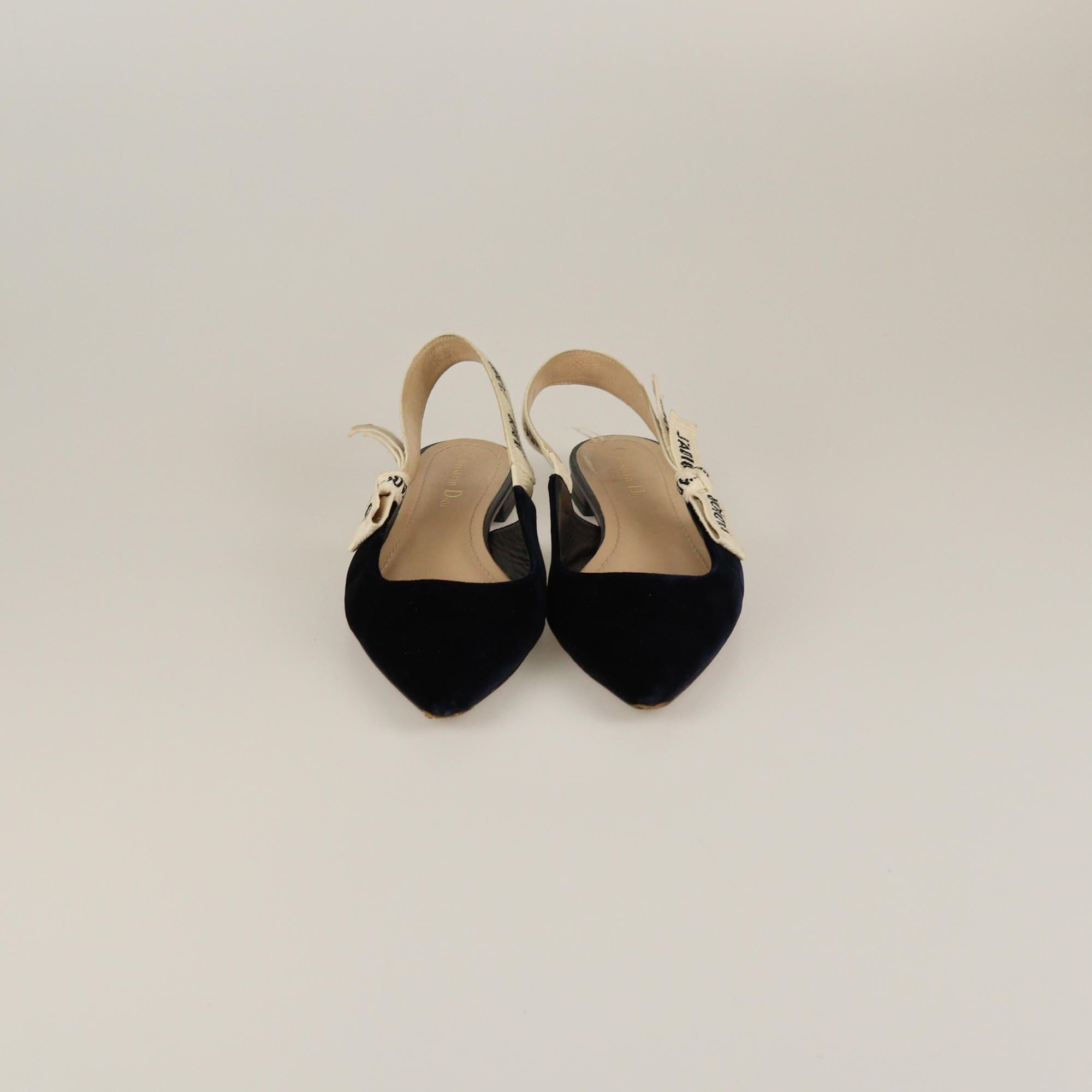 Christian Dior Navy Blue Velvet J'Adior Slingback Sandals Womens Christian Dior 