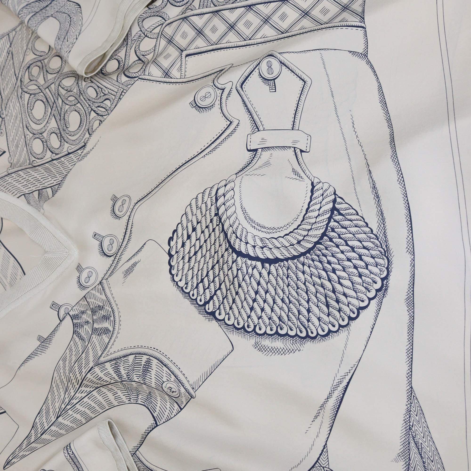 Hermes Beige/Navy Blue Vintage Rope Print Long Sleeve Loose Shirt & Pants Set Womens Hermes 