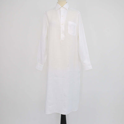 Loro Piana White Linen Lora Long Sleeve Shirt Dress