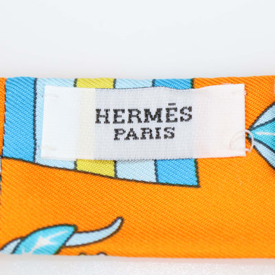 Hermes Multicolor Silk Printed Twillon & Bow Set
